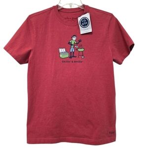 LIFE IS GOOD Grilling Jake Tailgate BBQ Mens Red SS TShirt NWT Size Small Casual